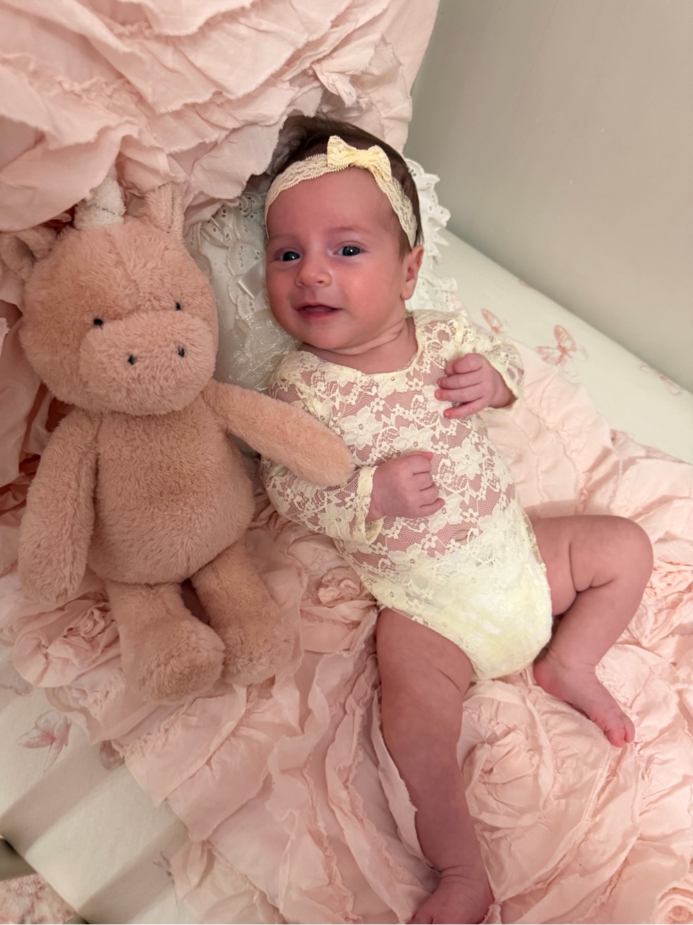 Custom Newborn Ivory Yellow Lace Photo Shoot Bodysuit headband not included